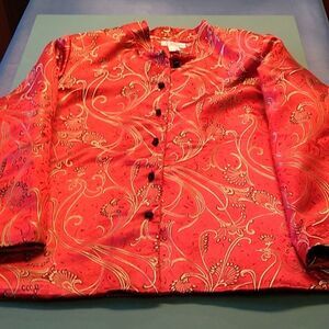 Dressbarn Women's 2X polyester Chinese Jacket Black Knots Buttons Floral Print y